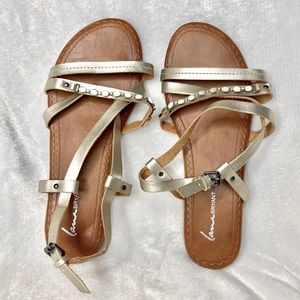 Lane Bryant Sandals Size 11 Slingback Neutral Metallic Beaded
